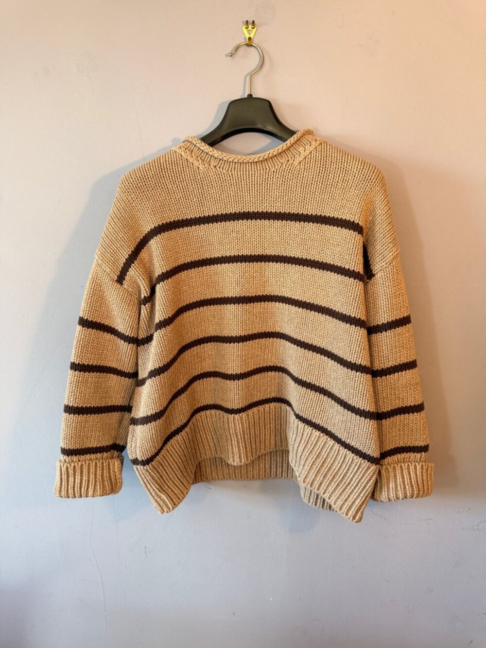 La Ligne Marina Sweater Camel Brown Stripe Cotton Rollneck Oversized Womens L
